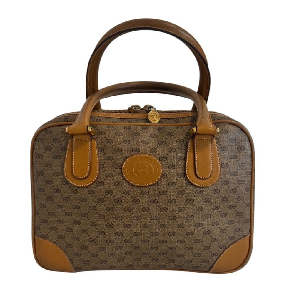 Gucci Vintage Micro GG Supreme Boston Brown Monogram Top Handle Bag Purse